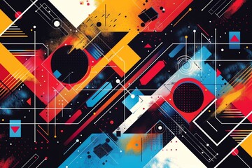 Abstract background with colorful geometric shapes, modern and dynamic, vector design, bright and bold colors, no gradients
