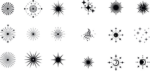 Sparkles line icons. Black sparkles symbols