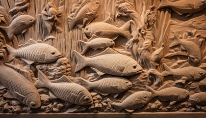 Various fish species arranged in a museum exhibit for public viewing