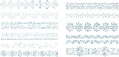 White lace edging. Cute textile wedding borders, barouque laces fabric tapes vector image - 797729091