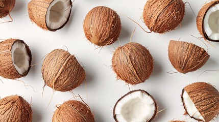 top view of coconuts on white background