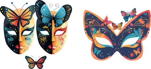 Vector mask silhouette and colored mask in butterfly colors - 797729669