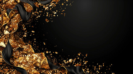 Black and Luxurious Gold Flake Abstract Vector Background.