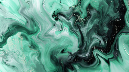 Luxurious Finish in Mint and Charcoal Alcohol Ink Swirls, Marble Texture.