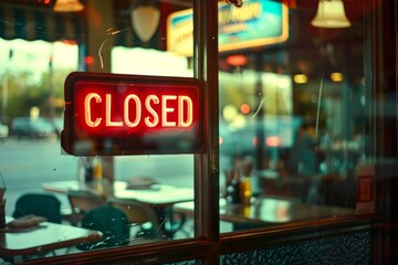 Red 'CLOSED' sign on eatery window