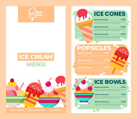 Cute Ice cream menu template. Suitable for restaurant or cafe