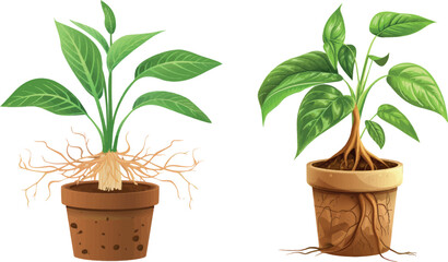 Houseplant icon showing roots in flower po - 797731224