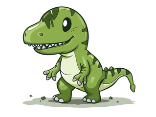 vector cartoon of a cute green trex dinosaur, full body, white background - obrazy, fototapety, plakaty