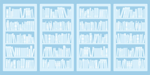 Library bookcases background. Interior of bookshop with bookshelves. Reading room in school, university, college. Modern cartoon vector illustration © backup_studio