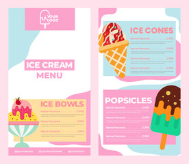 template menu ice cream for restaurant or cafe