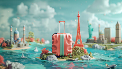 Around the World: Illustration Celebrating World Tourism with Luggage and Travel Gear