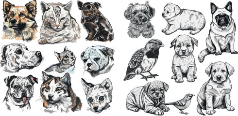 Vector hand drawn pets - obrazy, fototapety, plakaty