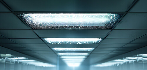 Translucent resin ceiling tiles embedded with shimmering metallic flakes.