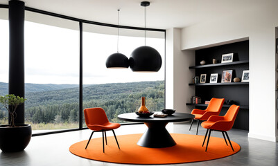 Modern Living Room with Panoramic Forest View