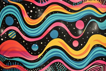 80s Pop Culture Greeting Card: Retro Wave Psychedelia in Funky Vibrant Colors