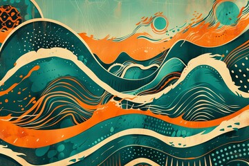 80s Style Vintage Poster: Dynamic Teal and Orange Retro Waves