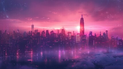 Fototapeta premium Futuristic city skyline with glowing lights