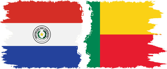 Benin and Paraguay grunge flags connection vector