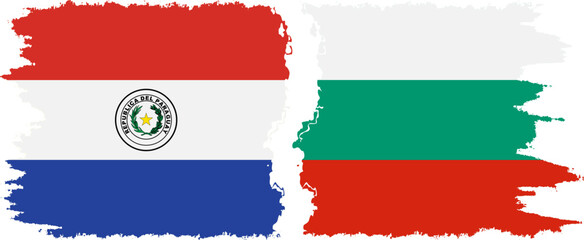 Bulgaria and Paraguay grunge flags connection vector - obrazy, fototapety, plakaty
