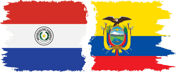 Ecuador and Paraguay grunge flags connection vector