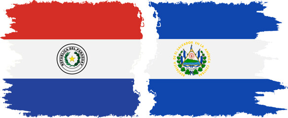 El Salvador and Paraguay grunge flags connection vector