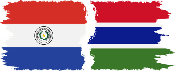 Gambia and Paraguay grunge flags connection vector - obrazy, fototapety, plakaty
