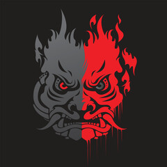 cyberpunk robot samurai japan devil ghost mask template, 2d illustration rendering vector