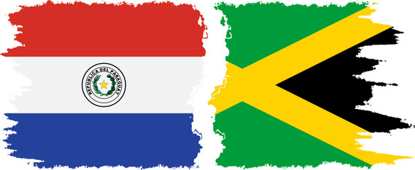 Jamaica and Paraguay grunge flags connection vector