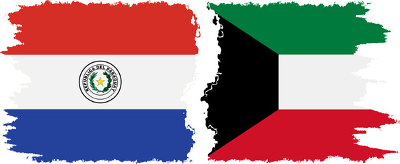 Kuwait and Paraguay grunge flags connection vector