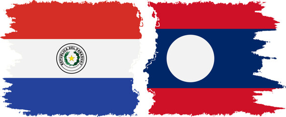 Laos and Paraguay grunge flags connection vector