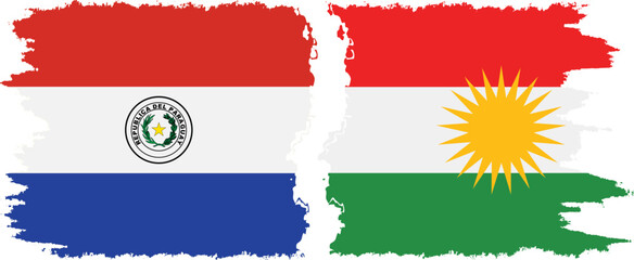 Kurdistan and Paraguay grunge flags connection vector - obrazy, fototapety, plakaty
