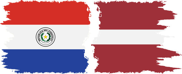 Latvia and Paraguay grunge flags connection vector - obrazy, fototapety, plakaty
