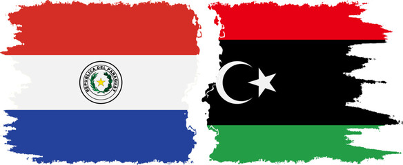 Libya and Paraguay grunge flags connection vector
