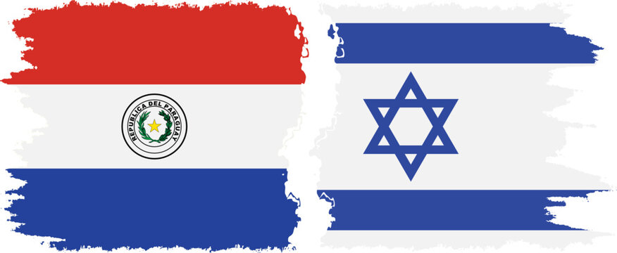 Israel and Paraguay grunge flags connection vector
