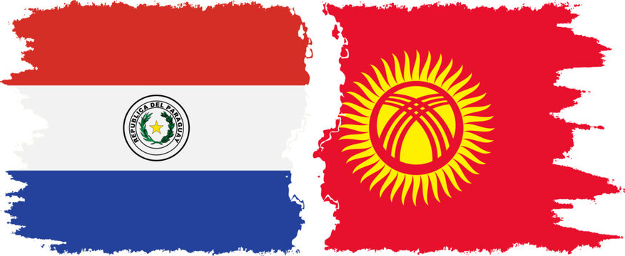 Kyrgyzstan and Paraguay grunge flags connection vector