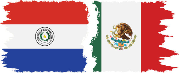 Mexico and Paraguay grunge flags connection vector