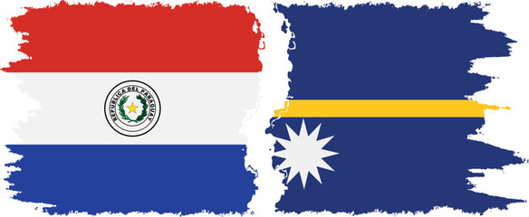 Nauru and Paraguay grunge flags connection vector