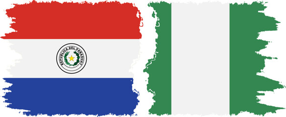Nigeria and Paraguay grunge flags connection vector