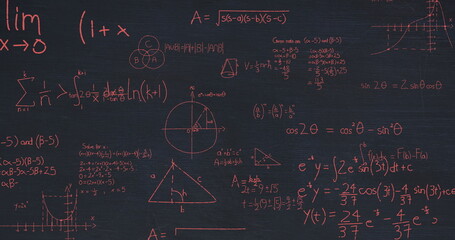 Image of mathematical data processing over black background