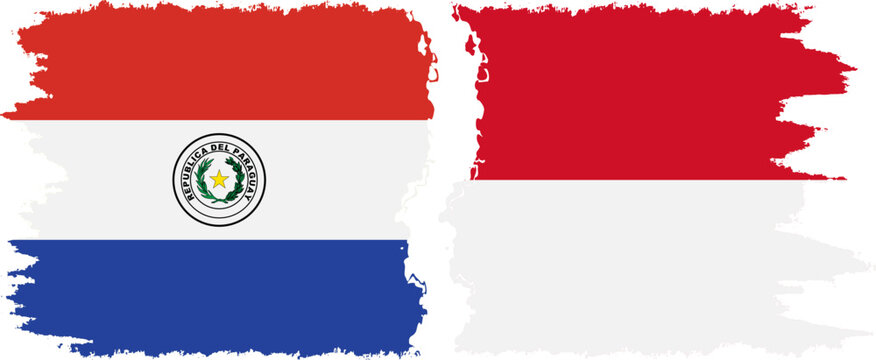 Monaco and Paraguay grunge flags connection vector