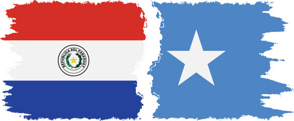 Somalia and Paraguay grunge flags connection vector - obrazy, fototapety, plakaty