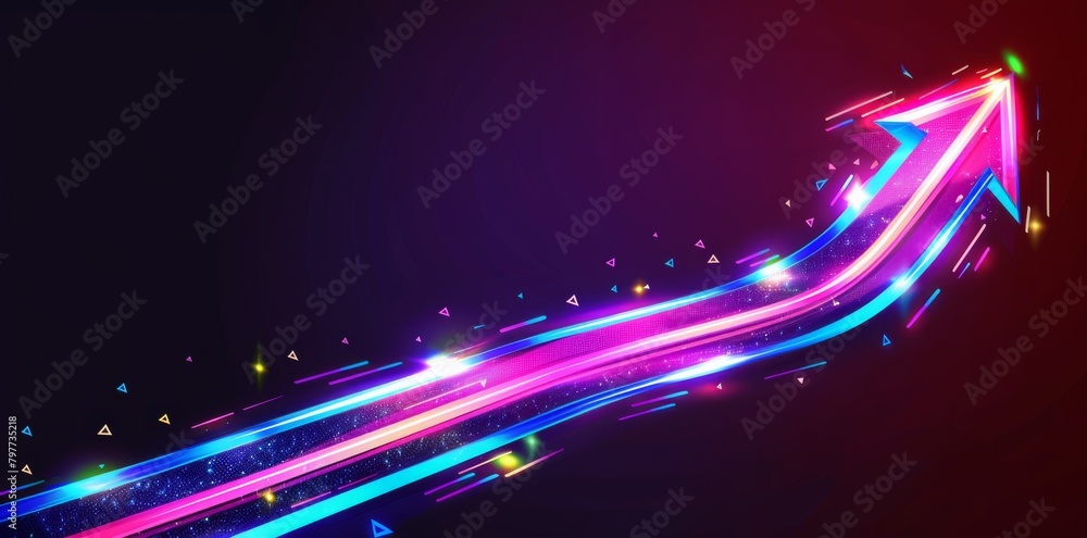 Poster vibrant abstract background with dynamic neon light streaks and glittering particles.