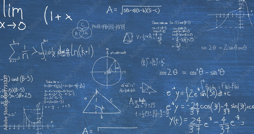Poster image of mathematical data processing over blue background