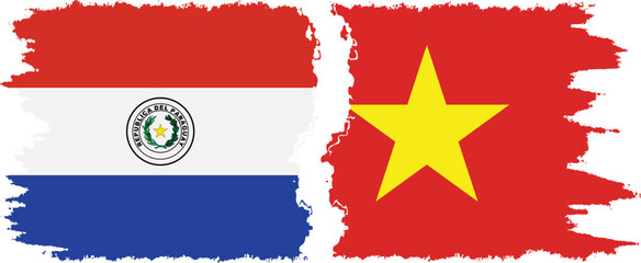 Vietnam and Paraguay grunge flags connection vector - obrazy, fototapety, plakaty