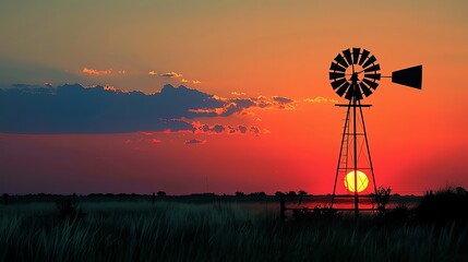 Windmill silhouette on a green and yellow sunset