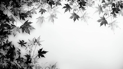 Falling leaves silhouette on a crisp autumn gradient, black and white