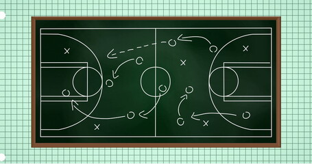 Fototapeta premium Image of sports game strategy on green squared paper background