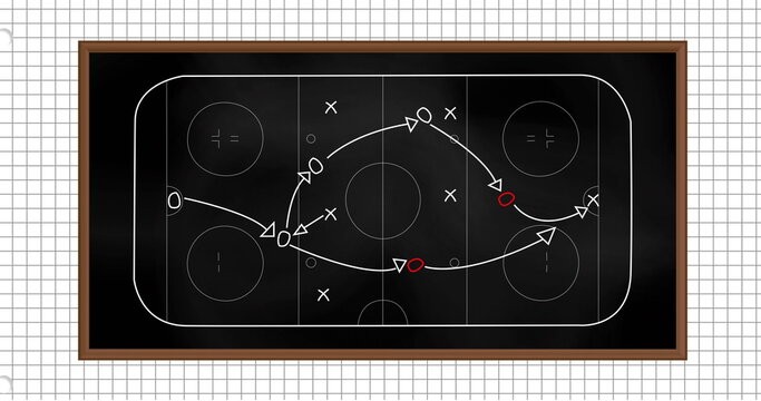 Image of sports game strategy on white squared paper background