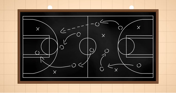 Image of sports game strategy on squared paper background
