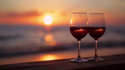 Two Glasses of Wine on a Ledge